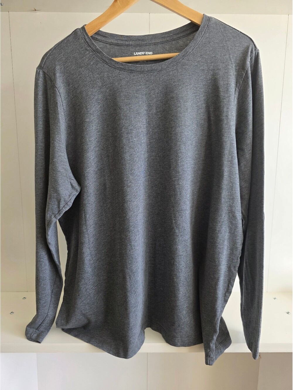 Lands' End Relaxed Fit Long Sleeve T-Shirt 1X Gray Cotton
